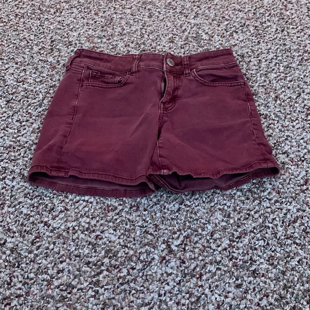Burgundy denim shorts